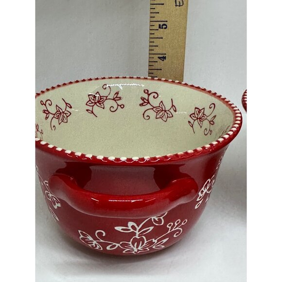 Temp-tations by Tara Red Floral Lace 20oz Baker Bowls Set of 2 Ceramic Ovenware - Picture 5 of 8